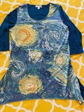 SPANNER Blue Tunic with Yellow Starburst Print